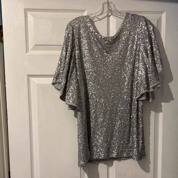 INC International Concepts Silver Sequin Blouse - Picture 3 of 3